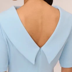 Adrianna Papell Short Sleeve Crepe Dress With Rolled Neck In Blue Mist -Cheap Vesta Gleam Store AP1D101960 AB484 Regular Lifestyle