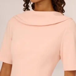 Adrianna Papell Short Sleeve Crepe Dress With Rolled Neck In Blush -Cheap Vesta Gleam Store AP1D101960 AD684 Regular Detail