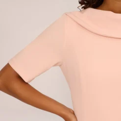 Adrianna Papell Short Sleeve Crepe Dress With Rolled Neck In Blush -Cheap Vesta Gleam Store AP1D101960 AD684 Regular Lifestyle