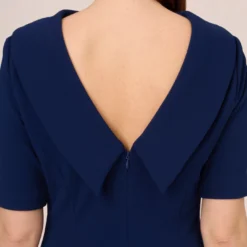 Adrianna Papell Short Sleeve Crepe Dress With Rolled Neck In Navy Sateen -Cheap Vesta Gleam Store AP1D101960 AK412 Regular Lifestyle