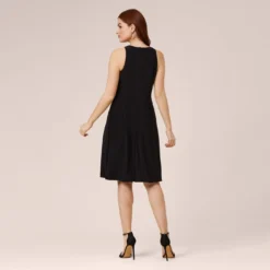 Adrianna Papell Matte Stretch Jersey Fit And Flare Short Halter Dress In Black -Cheap Vesta Gleam Store AP1D102352 AA002 Regular Back