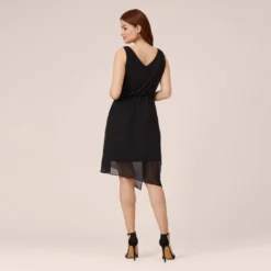 Adrianna Papell Asymmetrical Draped Dress In Black -Cheap Vesta Gleam Store AP1D102595 AA002 Regular Back