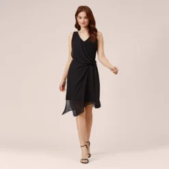 Adrianna Papell Asymmetrical Draped Dress In Black -Cheap Vesta Gleam Store AP1D102595 AA002 Regular Front