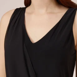 Adrianna Papell Asymmetrical Draped Dress In Black -Cheap Vesta Gleam Store AP1D102595 AA002 Regular Side