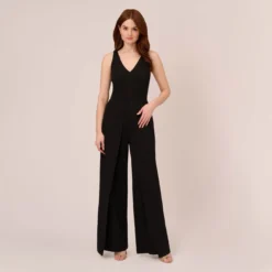 Adrianna Papell Sleeveless Tailored Jumpsuit With Wide Leg In Black