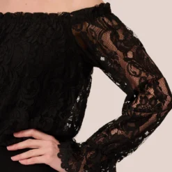 Adrianna Papell Black Off The Shoulder Crepe Jumpsuit With Lace Bodice In Black -Cheap Vesta Gleam Store AP1D102882 AA002 Regular Lifestyle