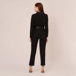 Adrianna Papell Long Sleeve Crepe Jumpsuit With Tuxedo Collar In Black -Cheap Vesta Gleam Store AP1D102894 AA002 Regular Back