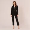 Adrianna Papell Long Sleeve Crepe Jumpsuit With Tuxedo Collar In Black