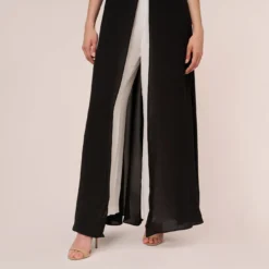 Adrianna Papell Colorblock Jumpsuit With Skirt Overlay In Black Ivory -Cheap Vesta Gleam Store AP1D102896 AA019 Regular Lifestyle