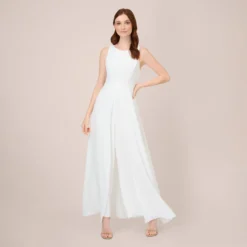 Adrianna Papell Colorblock Jumpsuit With Skirt Overlay In Ivory