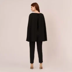 Adrianna Papell Crepe Jumpsuit With Cape In Black -Cheap Vesta Gleam Store AP1D102917 AA002 Regular Back
