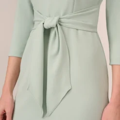 Adrianna Papell Knit Crepe Bow Sheath Dress With Three Quarter Sleeves In Icy Sage -Cheap Vesta Gleam Store AP1D103175 AB334 Regular Detail