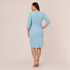 Adrianna Papell Plus Size Knit Crepe Bow Sheath Dress With Three Quarter Sleeves In Blue Mist -Cheap Vesta Gleam Store AP1D103175 AB484 Plus Back
