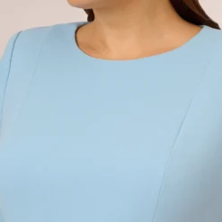Adrianna Papell Plus Size Knit Crepe Bow Sheath Dress With Three Quarter Sleeves In Blue Mist -Cheap Vesta Gleam Store AP1D103175 AB484 Plus Detail
