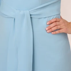 Adrianna Papell Plus Size Knit Crepe Bow Sheath Dress With Three Quarter Sleeves In Blue Mist -Cheap Vesta Gleam Store AP1D103175 AB484 Plus Lifestyle