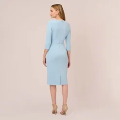 Adrianna Papell Knit Crepe Bow Sheath Dress With Three Quarter Sleeves In Blue Mist -Cheap Vesta Gleam Store AP1D103175 AB484 Regular Back