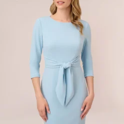 Adrianna Papell Knit Crepe Bow Sheath Dress With Three Quarter Sleeves In Blue Mist -Cheap Vesta Gleam Store AP1D103175 AB484 Regular Detail