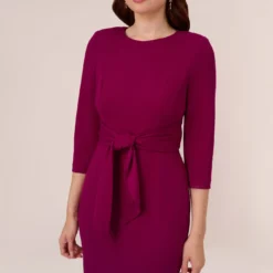 Adrianna Papell Knit Crepe Bow Sheath Dress With Three Quarter Sleeves In Wildberry -Cheap Vesta Gleam Store AP1D103175 AJ651 Regular Detail