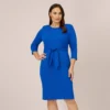 Adrianna Papell Plus Size Knit Crepe Bow Sheath Dress With Three Quarter Sleeves In Violet Cobalt