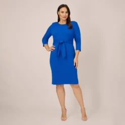 Adrianna Papell Plus Size Knit Crepe Bow Sheath Dress With Three Quarter Sleeves In Violet Cobalt -Cheap Vesta Gleam Store AP1D103175 BA401 Plus Side