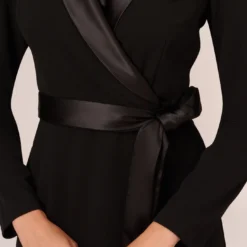 Adrianna Papell Long Sleeve Crepe Dress With Tuxedo Collar In Black -Cheap Vesta Gleam Store AP1D103561 AA002 Regular Lifestyle