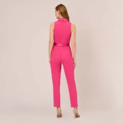 Adrianna Papell Sleeveless Crepe Jumpsuit With Tuxedo Collar In Cabaret Pink -Cheap Vesta Gleam Store AP1D103562 AN672 Regular Back