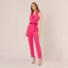 Adrianna Papell Sleeveless Crepe Jumpsuit With Tuxedo Collar In Cabaret Pink