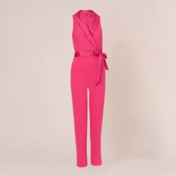 Adrianna Papell Sleeveless Crepe Jumpsuit With Tuxedo Collar In Cabaret Pink -Cheap Vesta Gleam Store AP1D103562 AN672 Regular Flat