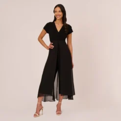 Adrianna Papell Cropped Jumpsuit With Pintuck Bodice In Black