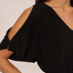 Adrianna Papell Blouson Pintucked Dress With Cold Shoulder Sleeves In Black -Cheap Vesta Gleam Store AP1D104087 AA002 Regular Lifestyle