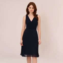 Adrianna Papell Draped Fit-And-Flare Dress In Blue Moon