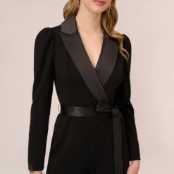 Adrianna Papell Knit Crepe Tuxedo Jumpsuit In Black -Cheap Vesta Gleam Store AP1D104225 AA002 Regular Detail