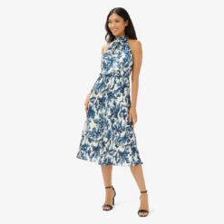 Adrianna Papell Printed Bias Halter Dress In Blue Multi -Cheap Vesta Gleam Store AP1D104269 AA461 Regular Side