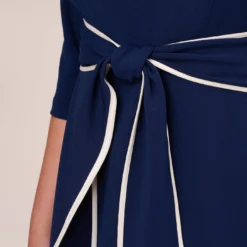 Adrianna Papell Plus Size Knit Crepe Tie Dress In Navy Sateen Ivory -Cheap Vesta Gleam Store AP1D104307 AK411 Plus Lifestyle