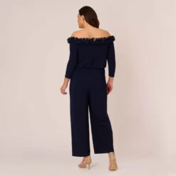Adrianna Papell Plus Size Signature Blouson Jumpsuit In Navy -Cheap Vesta Gleam Store AP1D104323 AA412 Plus Back