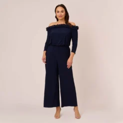 Adrianna Papell Plus Size Signature Blouson Jumpsuit In Navy
