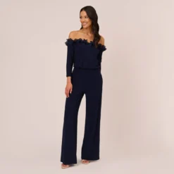Adrianna Papell Signature Blouson Jumpsuit In Navy