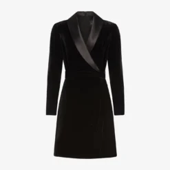 Adrianna Papell Long Sleeve Velvet Tuxedo Dress In Black -Cheap Vesta Gleam Store AP1D104349 AA002 Regular Flat