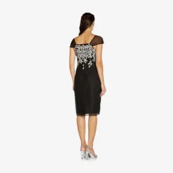 Adrianna Papell Floral Lattice Embroidered Short Sheath Dress In Black Ivory -Cheap Vesta Gleam Store AP1D104398 AA019 Regular Back