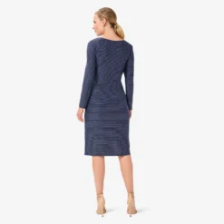 Adrianna Papell Metallic Striped Knit Dress In Navy -Cheap Vesta Gleam Store AP1D104419 AA412 Regular Back