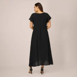 Adrianna Papell Plus Size Crepe Cropped Jumpsuit With Gauze Overlay In Black Ivory -Cheap Vesta Gleam Store AP1D104439 AA019 Plus Back