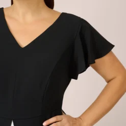 Adrianna Papell Plus Size Crepe Cropped Jumpsuit With Gauze Overlay In Black Ivory -Cheap Vesta Gleam Store AP1D104439 AA019 Plus Detail