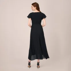 Adrianna Papell Crepe Cropped Jumpsuit With Gauze Overlay In Black Ivory -Cheap Vesta Gleam Store AP1D104439 AA019 Regular Back