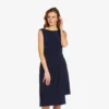 Adrianna Papell Asymmetrical Draped Midi Dress In Midnight