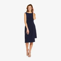 Adrianna Papell Asymmetrical Draped Midi Dress In Midnight -Cheap Vesta Gleam Store AP1D104475 AB411 Regular Side