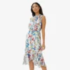 Adrianna Papell Printed Floral Midi Dress In Ivory Coral Multi