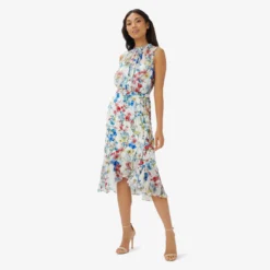 Adrianna Papell Printed Floral Midi Dress In Ivory Coral Multi -Cheap Vesta Gleam Store AP1D104493 AE194 Regular Side