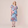 Adrianna Papell Plus Size Floral Faux Wrap Dress In Blue Multi