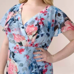 Adrianna Papell Plus Size Floral Faux Wrap Dress In Blue Multi -Cheap Vesta Gleam Store AP1D104503 AA461 Plus Detail