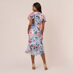 Adrianna Papell Floral Faux Wrap Dress In Blue Multi -Cheap Vesta Gleam Store AP1D104503 AA461 Regular Back